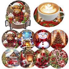 8 Pack Christmas Diamond Art Coasters Kits with Holder4x4 inch Christmas Diamo