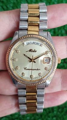 VINTAGE MIDO COMMANDER MODEL 8299-1 AUTOMATIC 25 JEWELS SWISS MADE 2 TONE WATCH