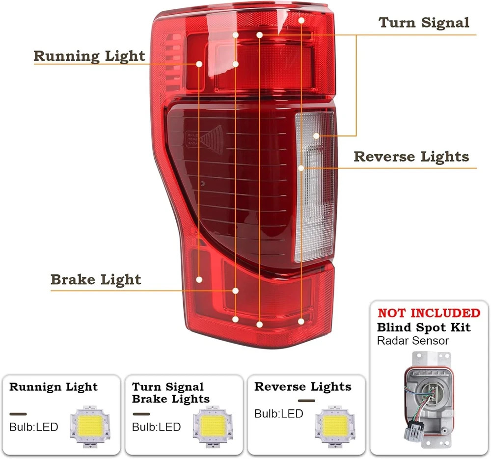 LH FULL LED with Blind Spot Tail Light Fit for 2020 2021 2022 Ford F250 F350 F45 - Thumbnail 9
