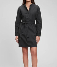 Gap Utility Belted Mini L/S Collarless 1/2 button Shirt Dress XL TALL NWT