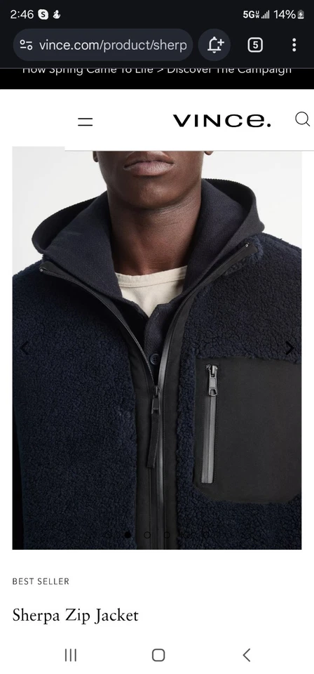 $595 Vince Grande Azul Sherpa Imitación Piel Piel Abrigo Difuso Bloques de Color De Colección Foto 4 de 4