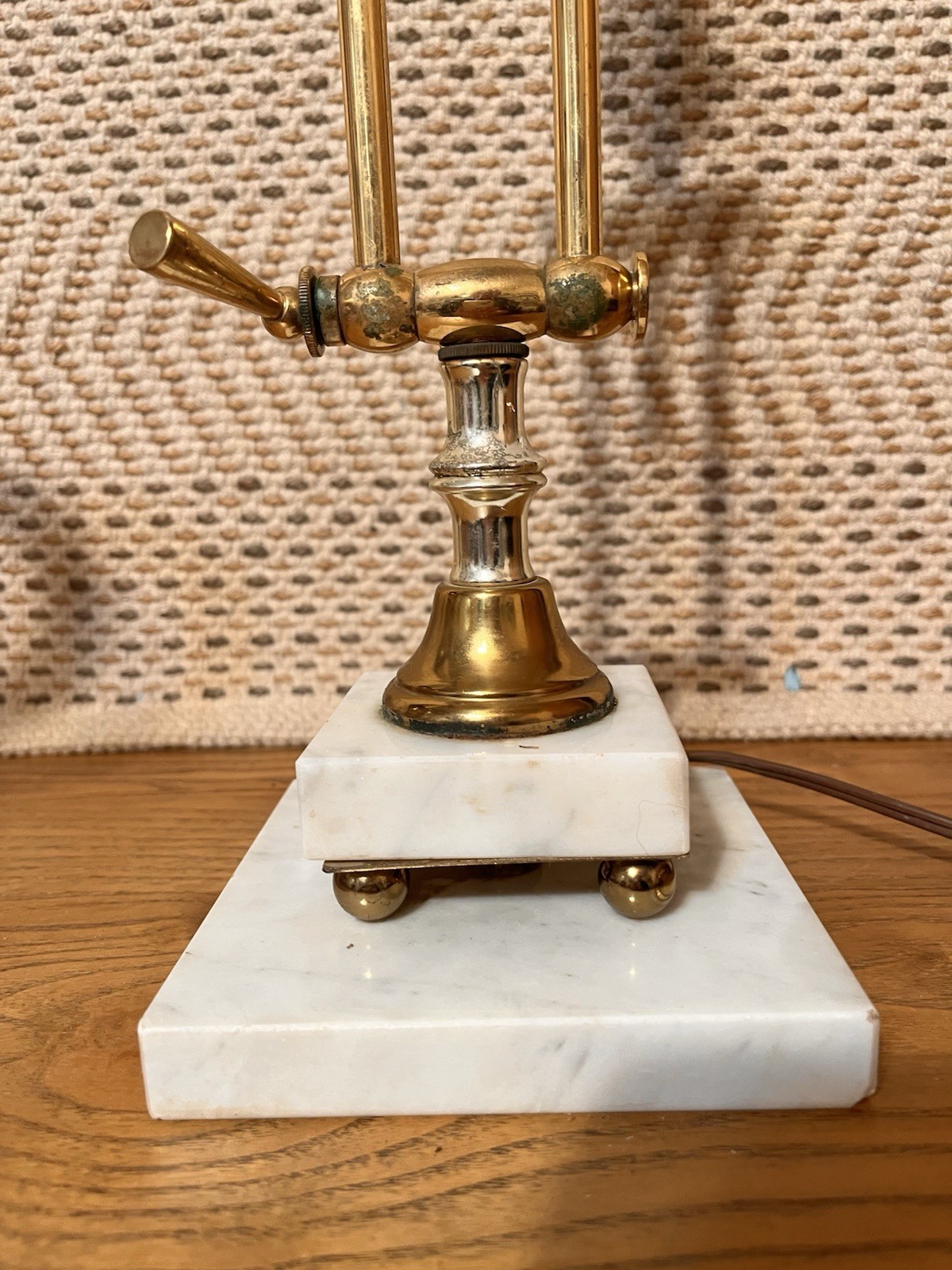 Vintage Classical Two-Tier Italian White Marble & Brass Swing Arm 15" Table Lamp