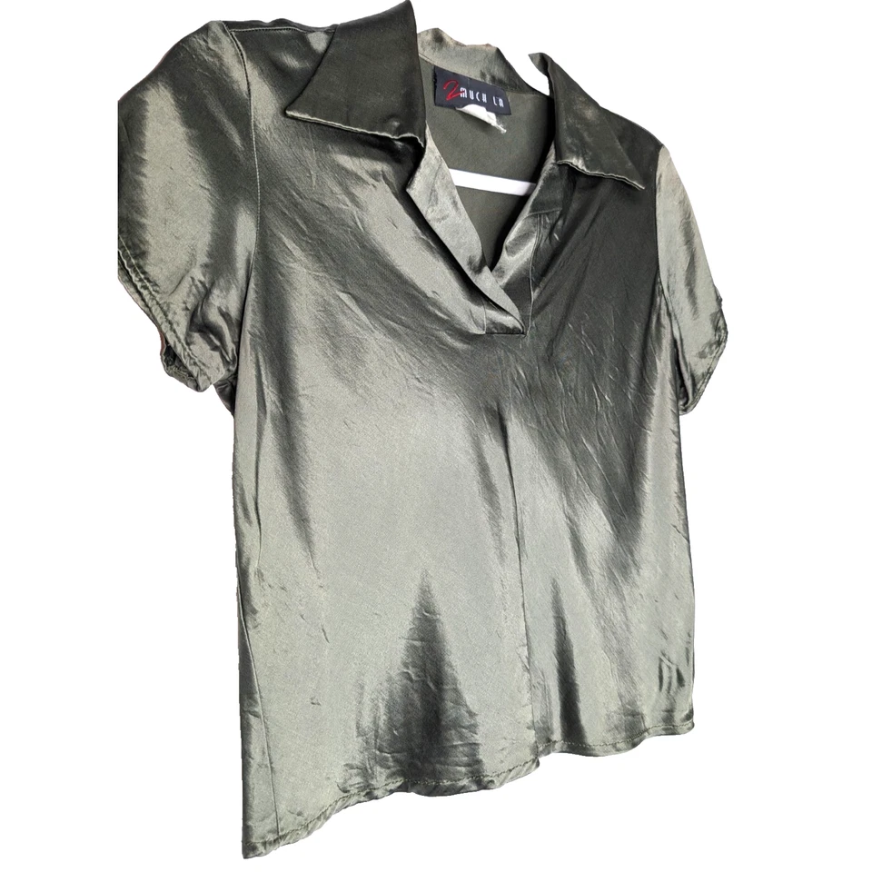 Rare VTG 90s Y2K Sage Green Satin Twee Forest Fairy Grunge Collared Top Large - Image 3 of 4