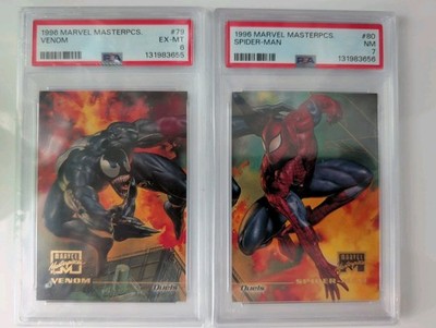 1996 Marvel Masterpieces Venom Spider-Man #79 #80 Duels Jupiter PSA 6 & 7