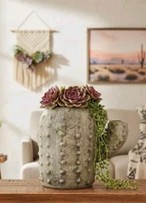 Rustic Ceramic Saguaro Cactus Planter Pot - Large 8" Succulent Decor  Side Arm