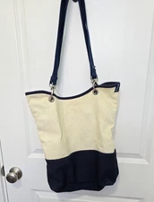THIRTY ONE 31 Canvas Crew Carry All Natural Canvas Navy Blue Tote Bag