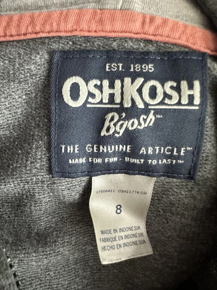 OshKosh B'gosh Hoodie Boys 8 Gray Green Camo Full Zip Raglan Kangaroo Pocket - Image 3 of 4