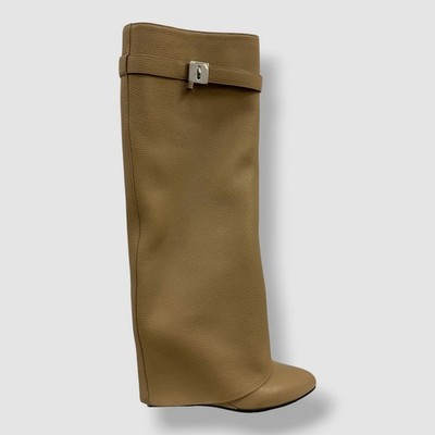 Givenchy Women's Beige Shark Lock Leather Boots Shoes Size 41