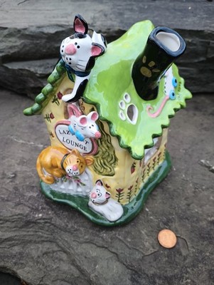 Blue Sky Ceramics ''Lazy Cat Lounge'' Tealight Candle House, Heather Goldminc 2020