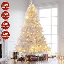 White Christmas Tree with Lights 4/5/6/7FT Bushy Xmas Party Home Outdoor Indoor