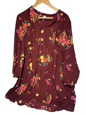 Old Navy Women's Mini Dress Medium Floral Maroon Spring Summer Tunic Cottage