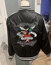 Ed Hardy True Till Death NY City Jacke Damen Bomber Small Schwarz AW21 Neu mit Etikett