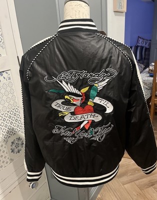 Ed Hardy True Till Death NY City Jacke Damen Bomber Small Schwarz AW21 Neu mit Etikett