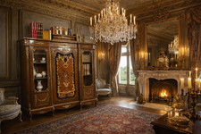 Französischer Vitrinenschrank aus Goldbronze und Tulpenholz