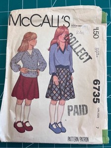 McCall's 6735- girls top and skirt- size 7- cut- 1979