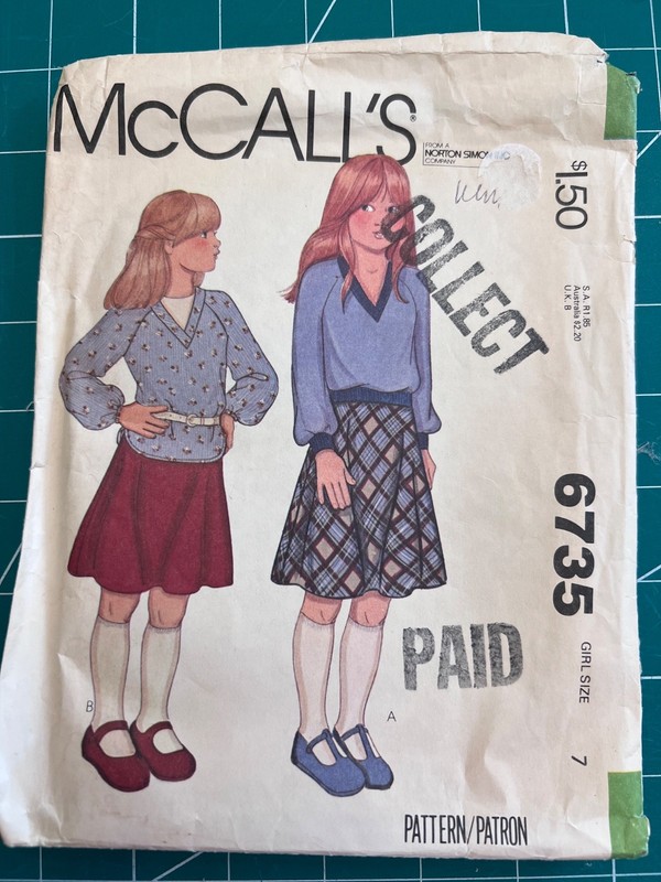 McCall's 6735- girls top and skirt- size 7- cut- 1979