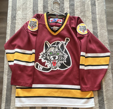 SP Chicago Wolves Boys L/XL Hockey Jersey Maroon Yellow White Black