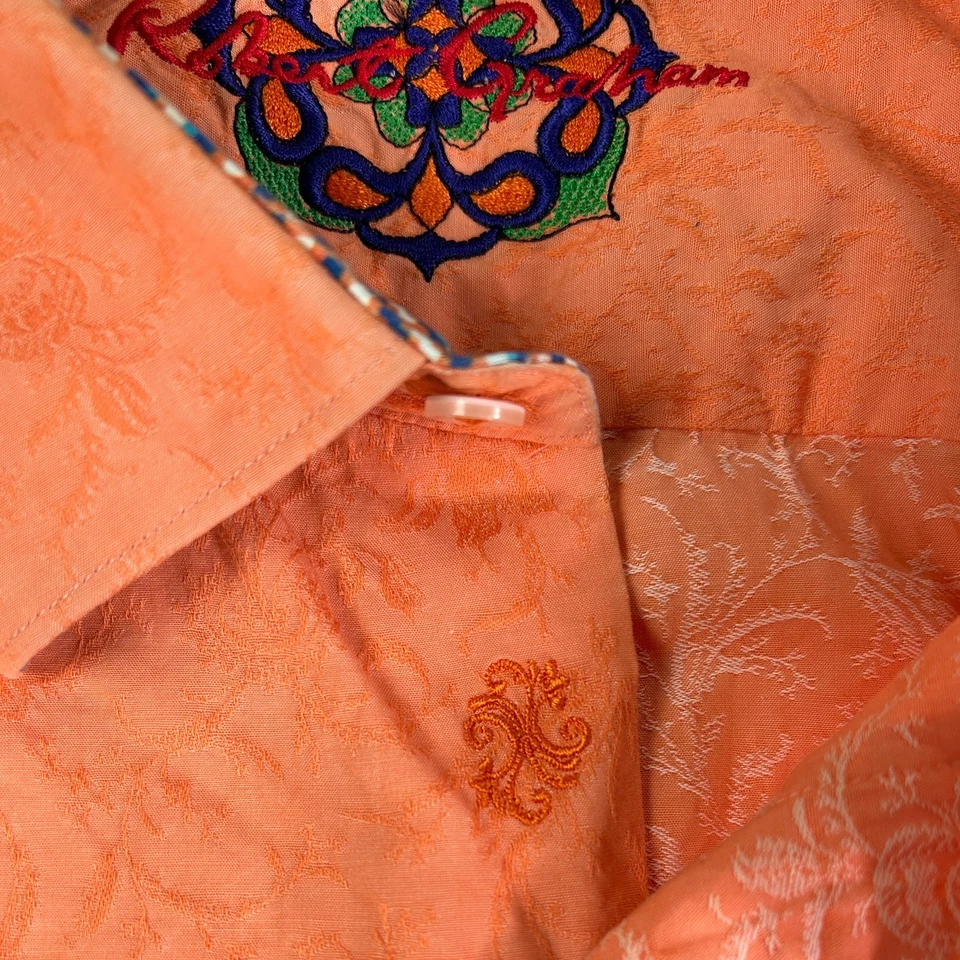 Camisa para hombre Robert Graham XLT naranja manga corta floral abotonada Foto 4 de 4