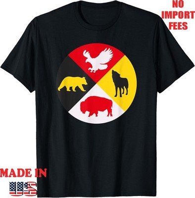 Medicine Wheel Native American Animal spirits Adult Kid Tshirt, Gildan 5000
