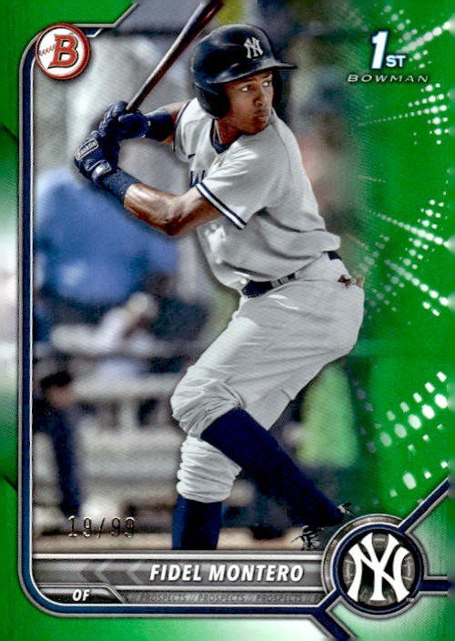 2022 Bowman Green #BP-74 Fidel Montero FB 19/99 New York Yankees