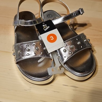 Art Class Girls Silver Strappy Sandals Open Toe Studded Buckle Size 3