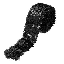 2.2 Yards 2 Inch Elastic Sequins Trim 5 Row Flat Sequin Strip Black