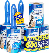 Extra Sticky Lint Roller Mega Value Set 600 Sheets for Pet Hair Removal, Dog and
