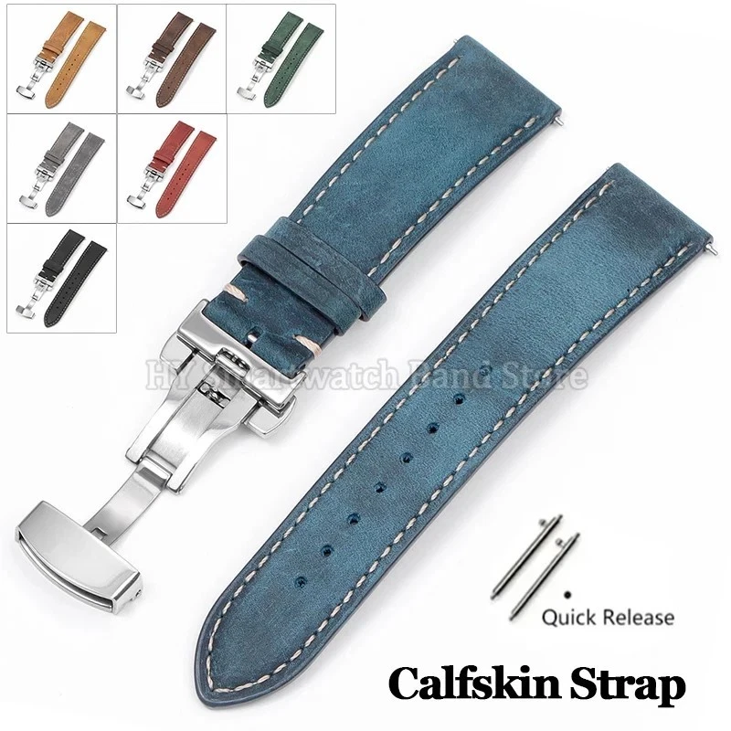 Men's Genuine Leather Watch Strap Band Deployment Clasp 18 20 22 24 26 Canyon MM