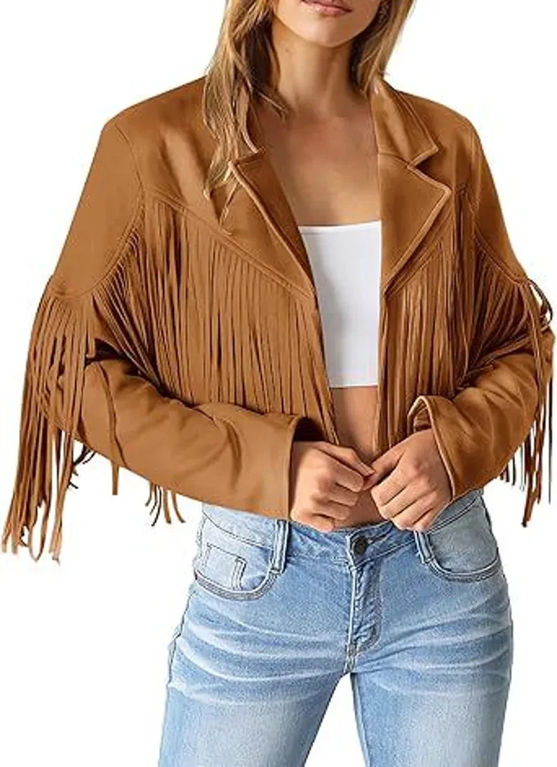 Women Western Cowgirl Style Leather Jacket Fringes Women Leather Jacket