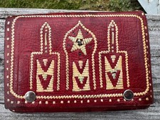 Vintage Moroccan Leather Wallet Red Hand stitching on front  Snap Closure