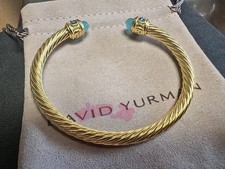 NewDavldYurman&Drman.Genderless Spiral Silver Green Stone Bracelet M 7.5"