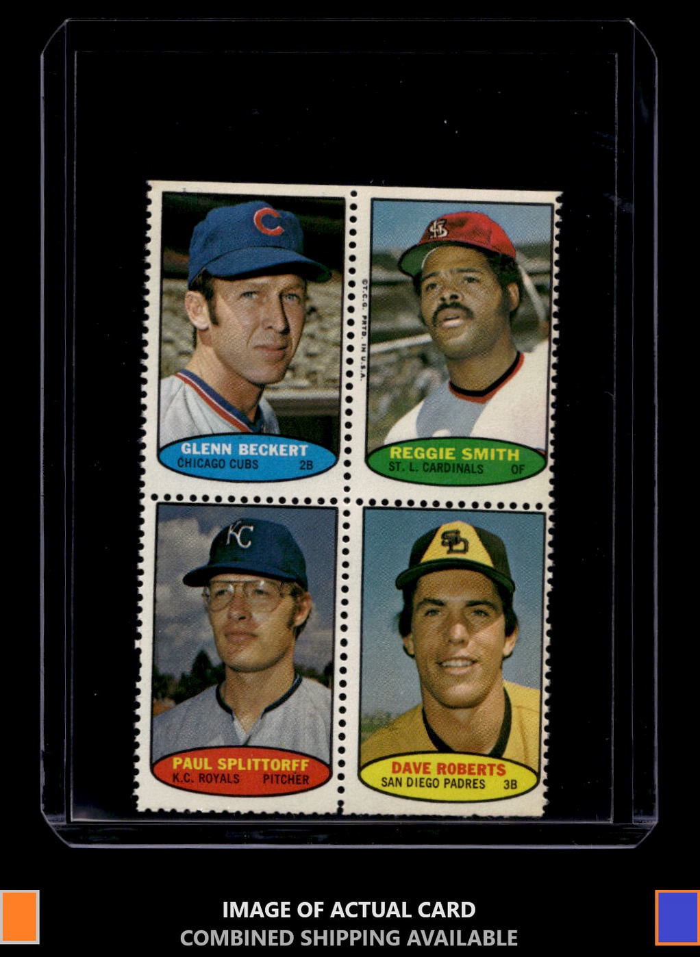 1974 Topps Stamps Beckert Reggie Smith Splittorff Roberts Panel Cubs NM Miscut