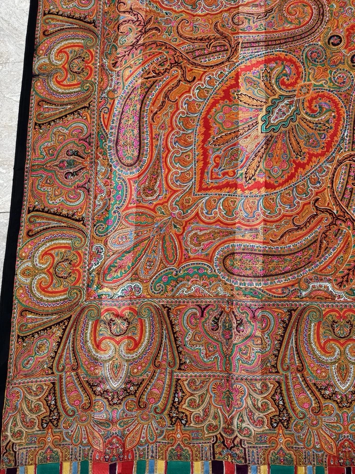 Xale antigo estilo caxemira francês estampado paisley 61 X 132 polegadas - Imagem 4 de 4