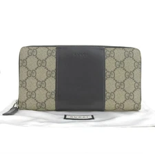 Gucci Gg Supreme Zip Around Wallet Black Women Beige One Size