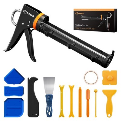 Saker Caulk Gun Kit, Manual Caulking with 11-in-1 Tool Black