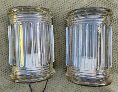 Pair of Beautiful Vintage Art Deco Glass Wall Sconces - Ribbed / Rod Design