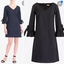 J. Crew Women's 6 Black Stretch Ruffle Tie Bell Sleeve Mini Shift Dress