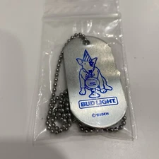 1980'S BUD LIGHT SPUDS MACKENZIE DOG TAG & Chain, Budweiser Beer Dog MASCOT