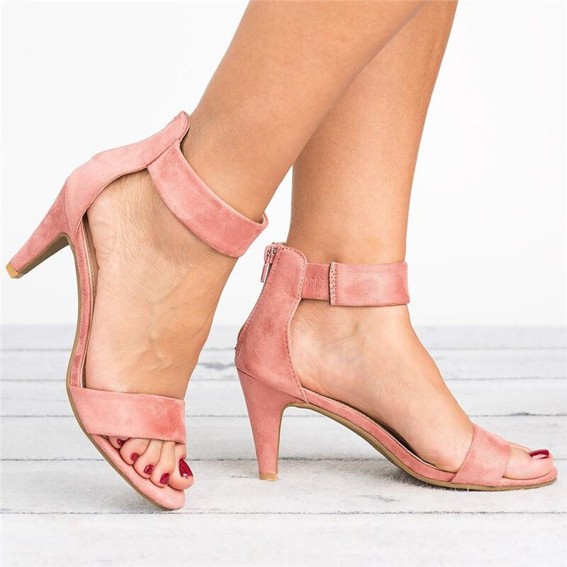 Women Open Toe Kitten Heel Casual Ankle Sandals Summer Zipped