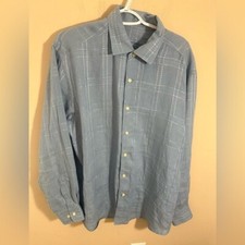 Tommy Bahama 100 Linen Button-Down Shirt soft blue monochromatic plaid size L