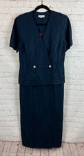 TALBOTS blue linen blend faux wrap faux skirt suit dress size 8 Vintage