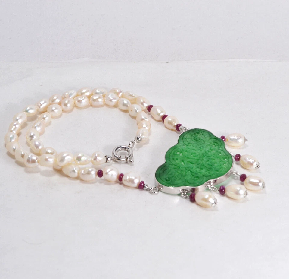 COLLANA ARGENTO 925 RODIATO GIADA   PERLE BAROCCHE 10 MM RUBINI        AGLN 0263 - Immagine 2 di 3