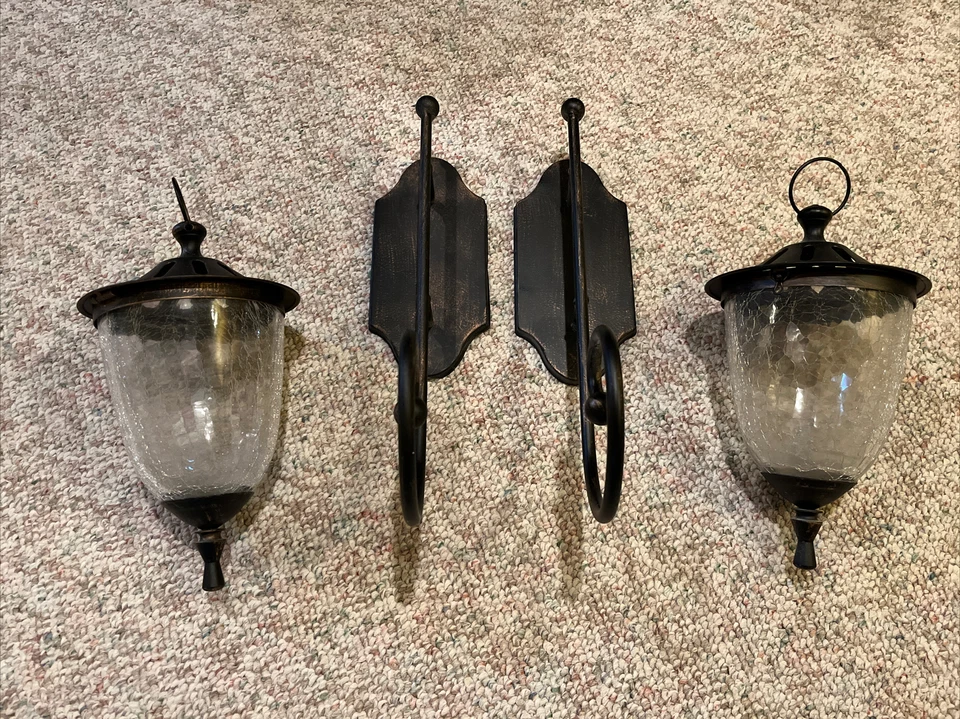 PAR de Apliques Montados en Pared de Metal Bronce Colgadores de Anillos Linternas Decoración del Hogar Foto 2 de 4