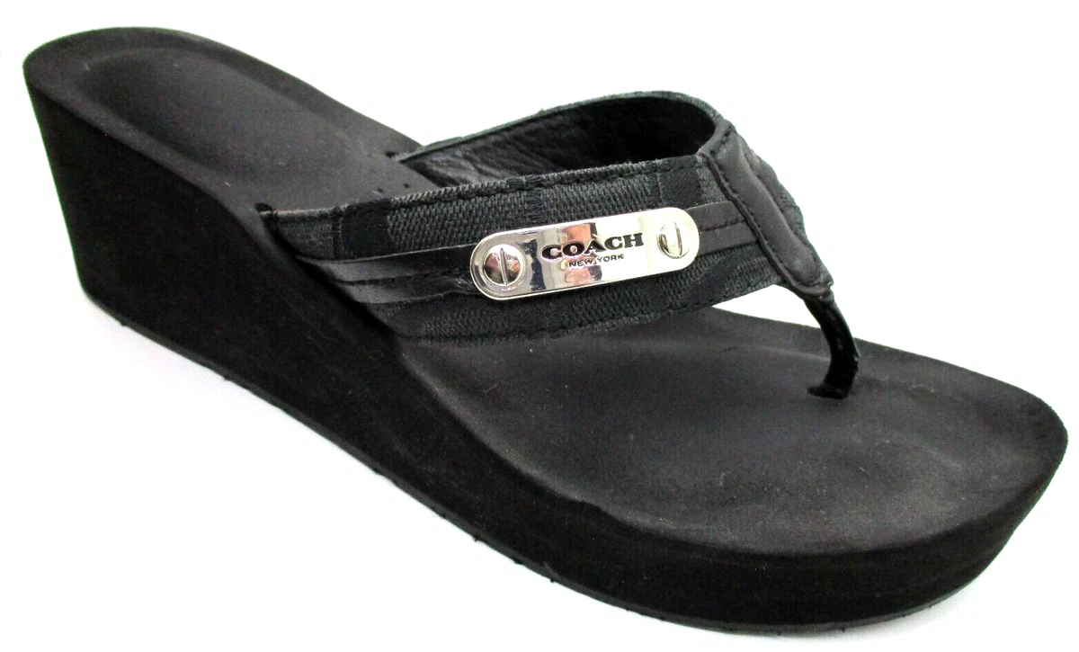 Coach New York Jaden Wedge Flip Flop Signature Sandals Size 6.5