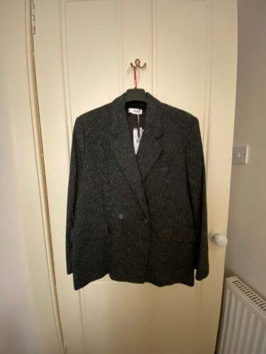 MANGO flecked structured blazer, dark grey, size L - Picture 1 of 4