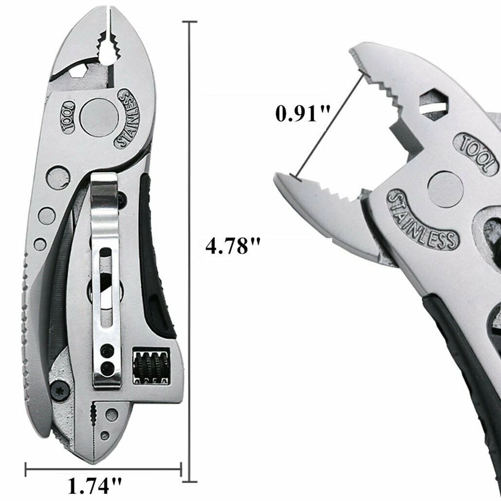 Multi Tool Set Adjustable Wrench Pliers Knife Jaw Screwdriver Foldable Survival