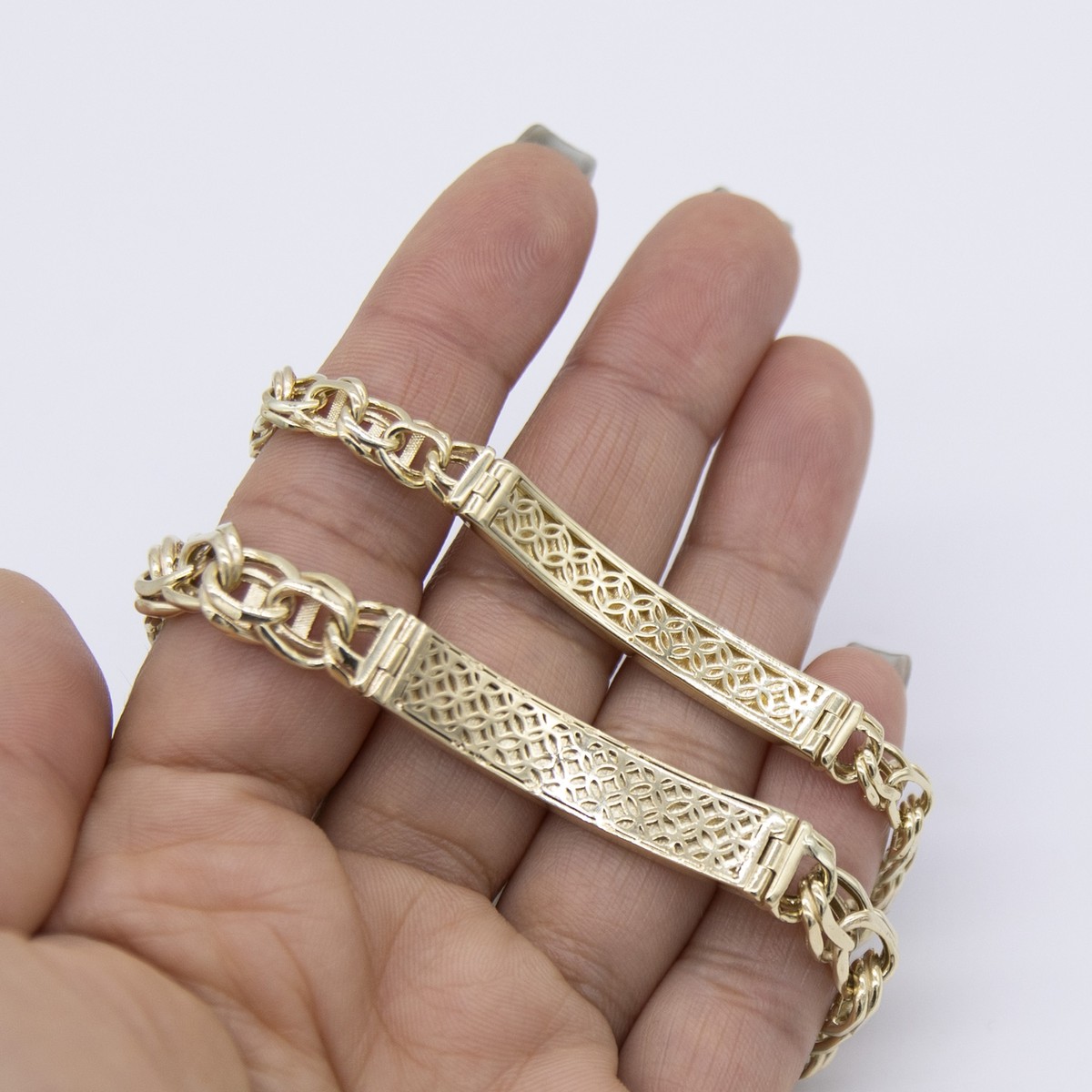 Greek Key Double Link ID Bracelet 10K Yellow Gold All Sizes | eBay