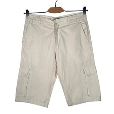 Vintage White Beige Cargo Shorts with Cotton Pockets for Men - Size 48