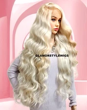 42'' LACE FRONT FULL WIG EXTRA LONG LAYERED WAVY SIDE PART ICE BLONDE MIX  NWT