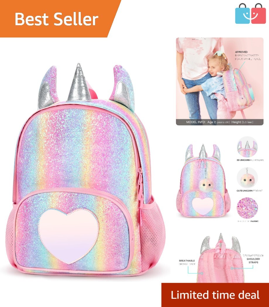 Adorable Glitter Rainbow Unicorn Backpack for Kids Ideal School Companion